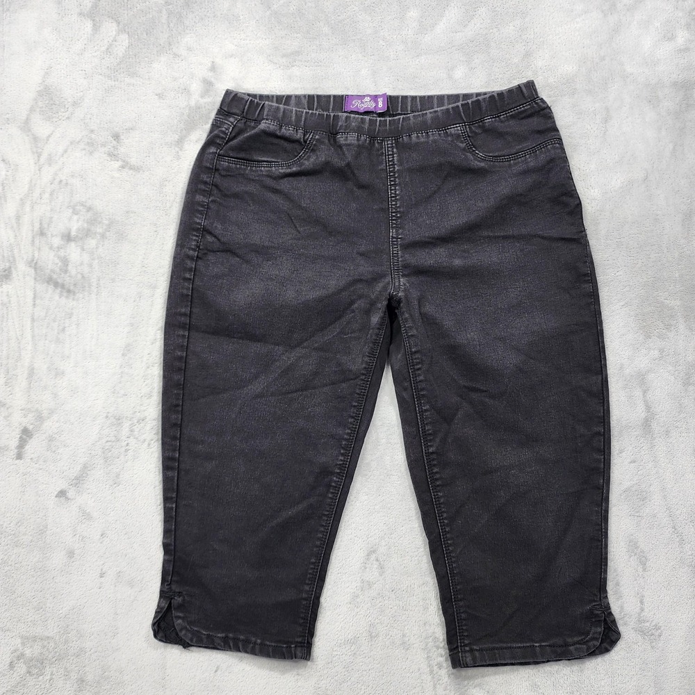 Royalty For Me Jeans Womens 8 Black Mid Rise Capri Crop Pull On Stretch Denim